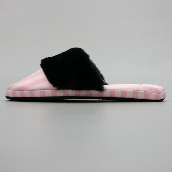 Victoria's Secret Ladies 9-10 L Pink Stripe Faux-Fur Satin House Shoes Slippers - Picture 3 of 10